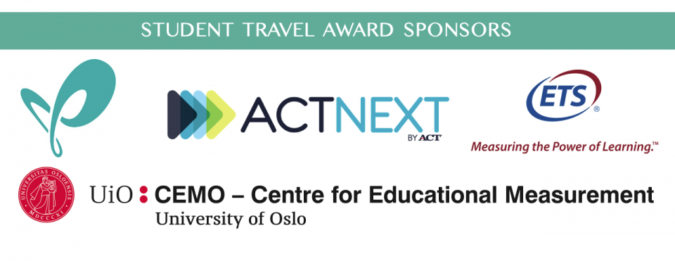 Student travel award sponsor logos - ACTNext, ETS, University of Oslo Centre for Educational Measurement